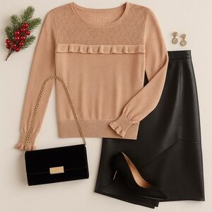 White House Black Market Glitter Pink Lace Sweater XS Holiday Glam Party Office